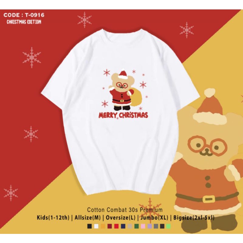 KAOS KATUN NATAL BERUANG SANTA/KAOS NATAL MERRY CHRISTMAS