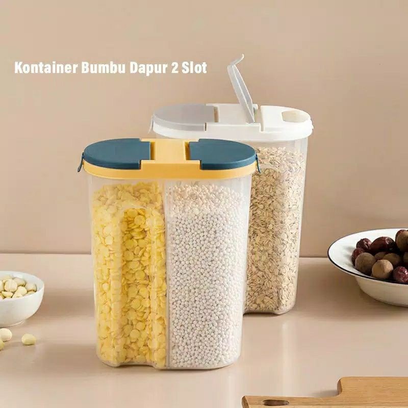 TERLARIS!!! Toples Kontainer Tempat Penyimpanan Makanan Storage Jar Cereal 2 In 1