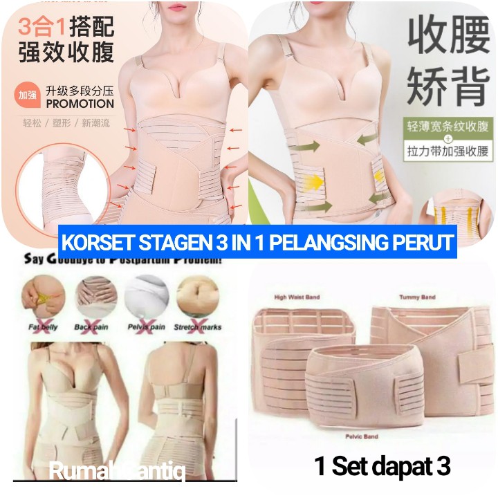 KORSET STAGEN 3 IN 1 PELANGSING PERUT PASCA MELAHIRKAN DAPAT 3 PCS