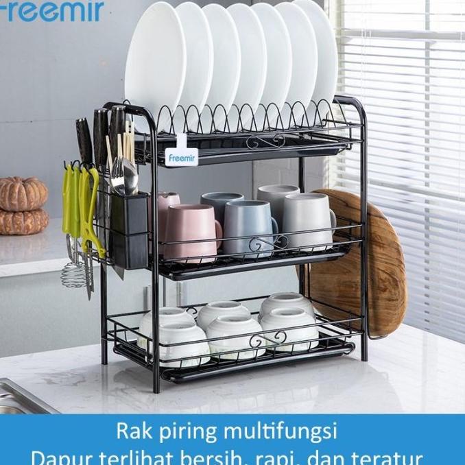 BARANG TERUPDATE FREEMIR RAK PIRING 3 SUSUN SERBAGU MULTIFUNCTIOL BLAC DSFD3215CE