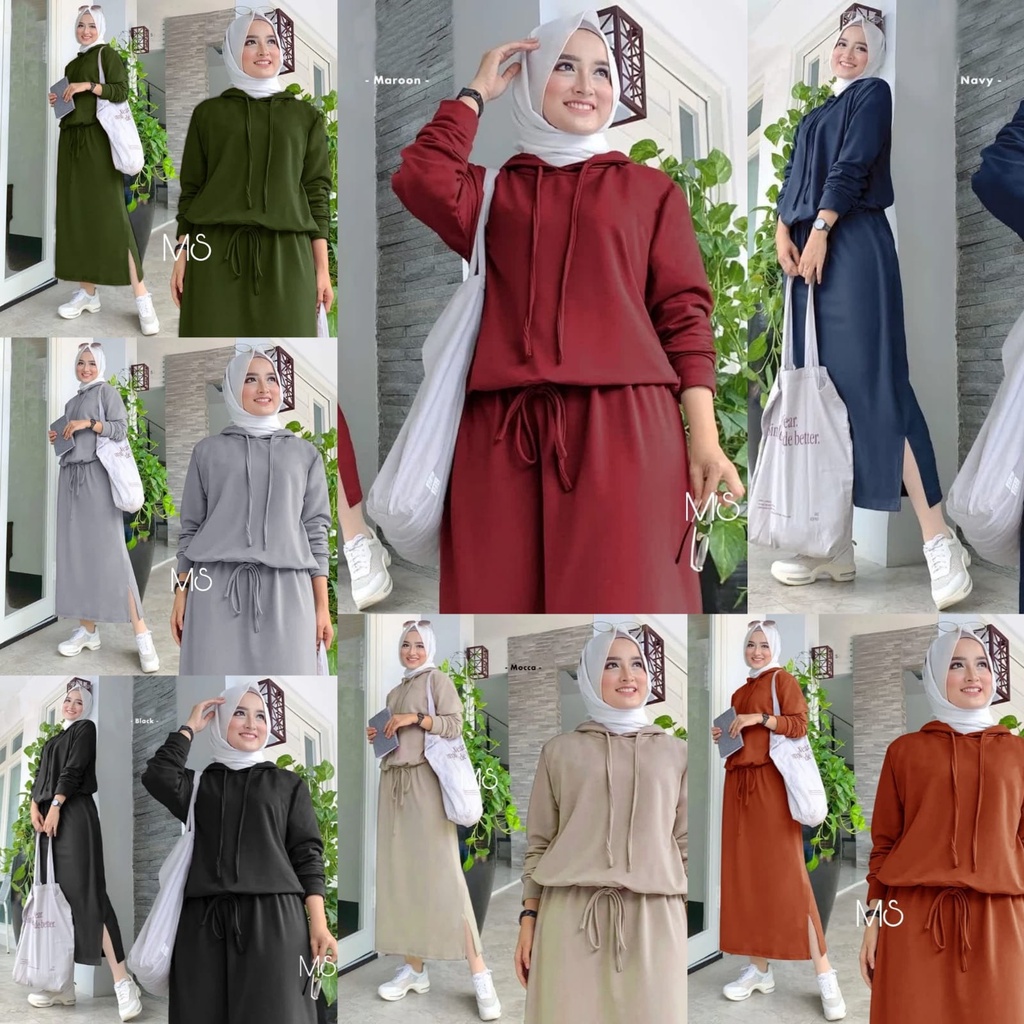 TH - SETELAN HOODIE DAN ROK WANITA / SET BEBITERI ALEXA / ONE SET FASHION MUSLIM KEKINIAN
