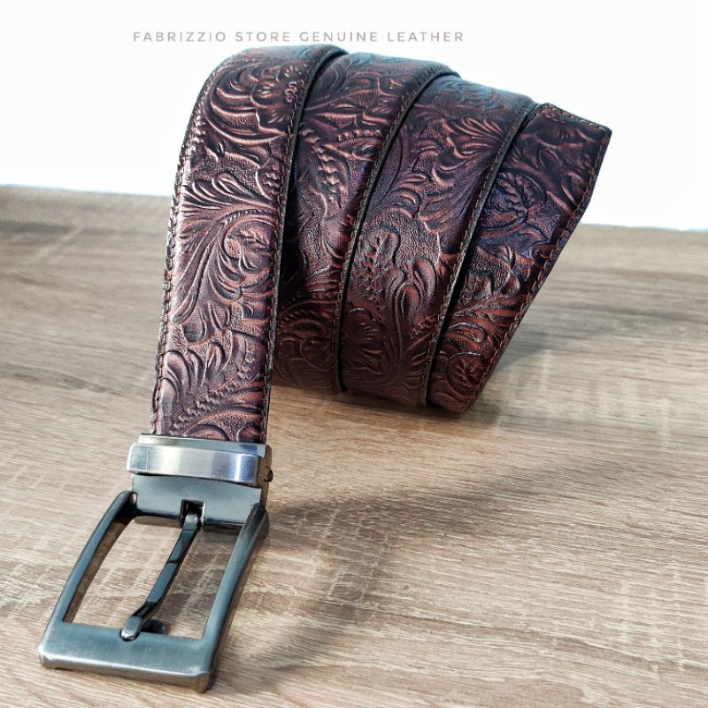 sabuk pria elegant motif batik kulit sapi