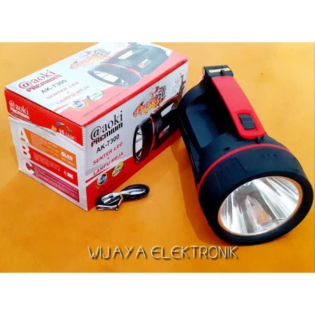 Senter LED Plus Lampu Meja Rechargeable AOKI Premium AK 7300 Super 15W Jangkauan 500meter