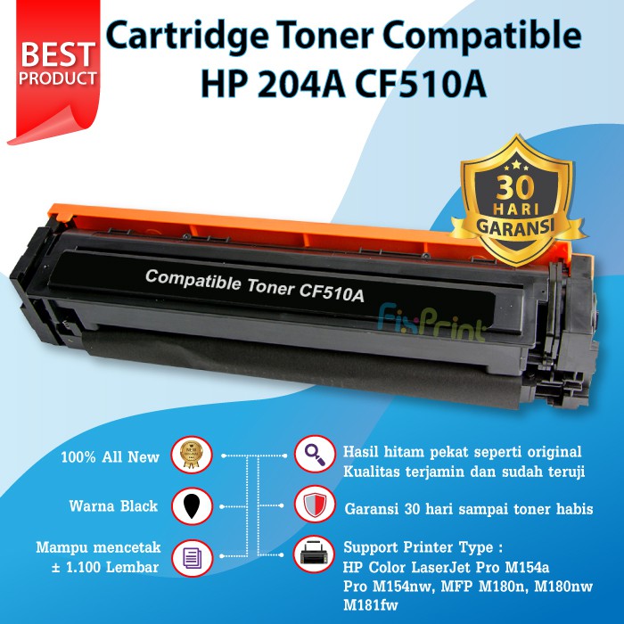 Cartridge Toner Compatible HP 204A CF510A Black Printer LaserJet M154a M154nw M180n M180nw M181fw