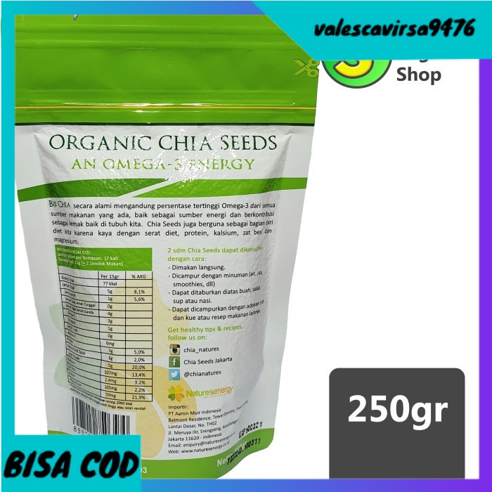 

⭐BISA COD⭐ Organic Chia Seeds | Nature's Energy | 250gr