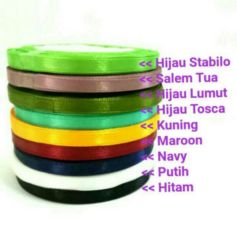 COD Pita satin warna kecil 1/4 inch (0,6 cm) PER ROLL