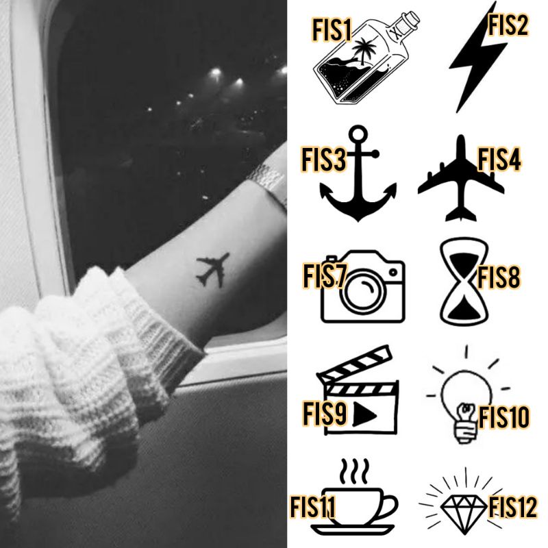 Tato Temporer Emoji tato plane jangkar coffe Stiker Tato Minimalis Simbol - FIS