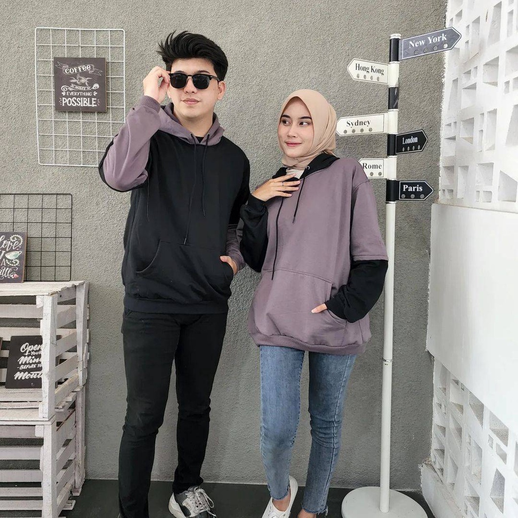 COMBINE Hoodie Oversize Sweater Pria Wanita Outerwear Polos 2 Tone Jacket OOTD Casual Korean Style