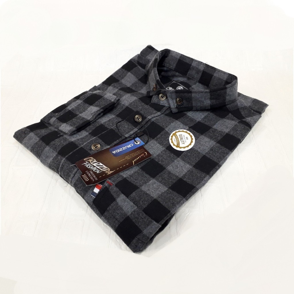 TERPOPULER Kemeja Flanel Lengan Panjang Motif Kotak Flanel TARTAN DARK GREEN E-1216