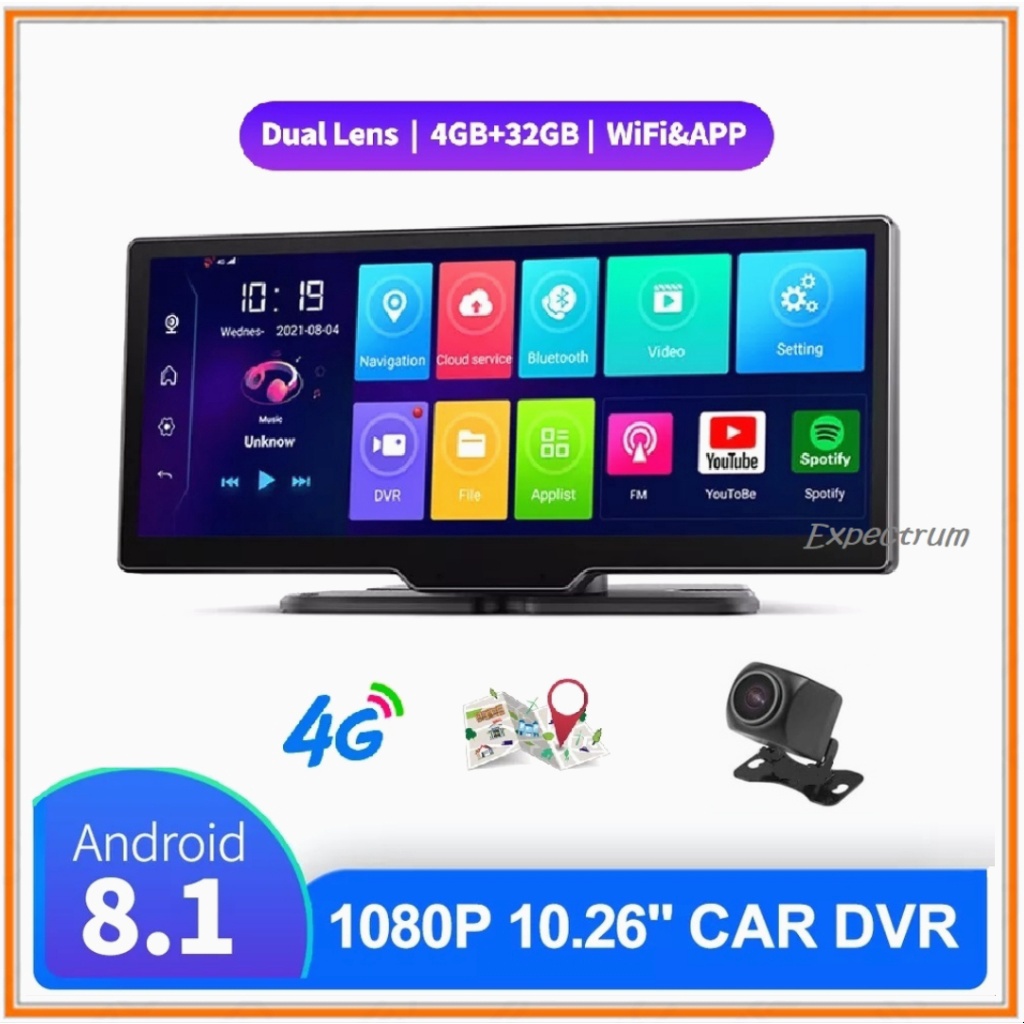 CAR DVR 4G Ondash 4GB+32GB. Wifi GPS BT Android System 8.1, IPS 10.26&quot;