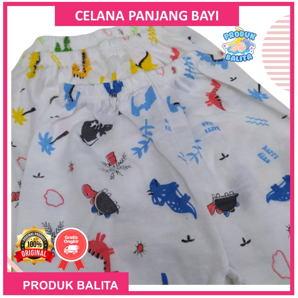 Paket 3 Pcs Celana Panjang Bayi Laki-Laki Perempuan Warna Putih Motif Lucu Termurah