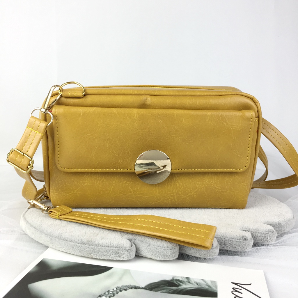 Tas Selempang Wanita Kulit Lokal Premium Vintage Wristlet Tali Panjang KT022