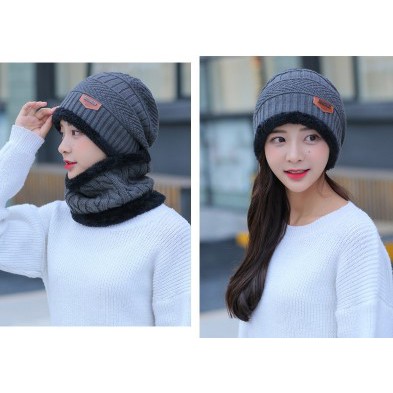 TOPI SYAL KUPLUK RAJUT BEANI SCARF BAHAN TEBAL 2 IN 1 SET TOPI HIKING BAHAN WOOL