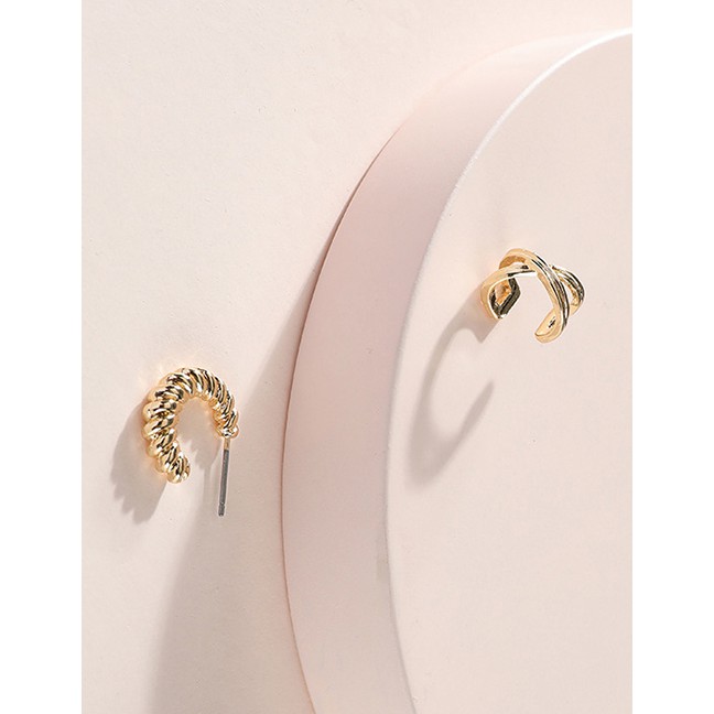 LRC Anting Tusuk &amp; Jepit Fashion Gold Color Alloy Hollow Twist Rope P82156