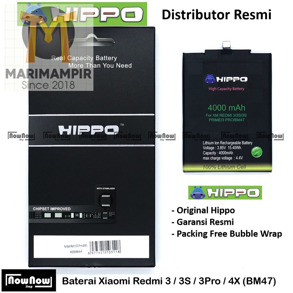 Marimampir Baterai Hippo Xiaomi Redmi 3 3S 3 Prime Pro 4X 4X Prime BM47 Original Batre Batrai HP Gar
