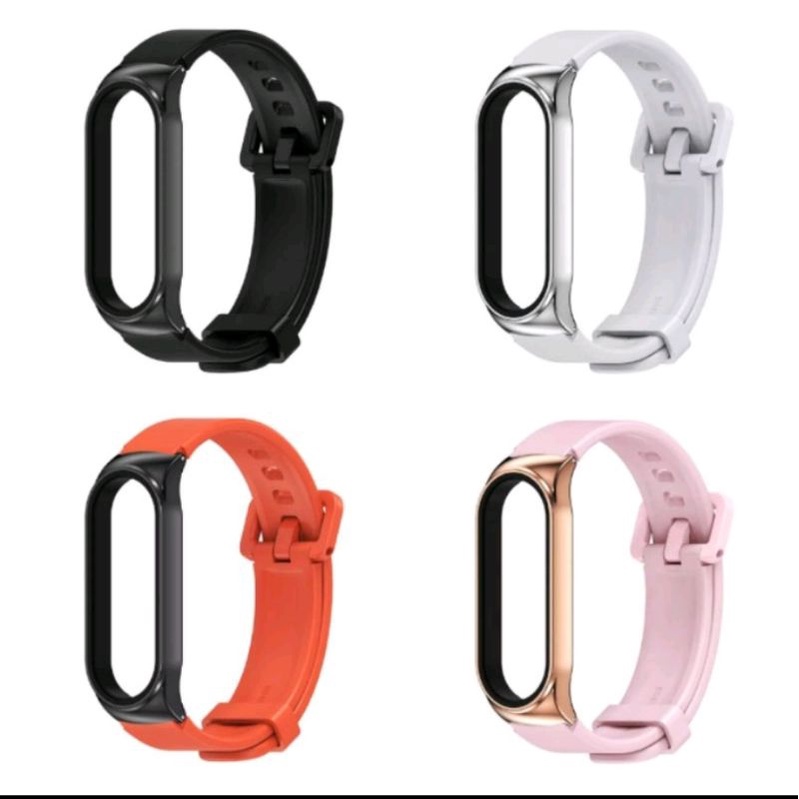 MIJOBS Strap Silicone Metal Shell Xiaomi Mi Band 7/6/5/4/3 - Tali Jam Mi Band 3 4 5 6 7 By MiJobs