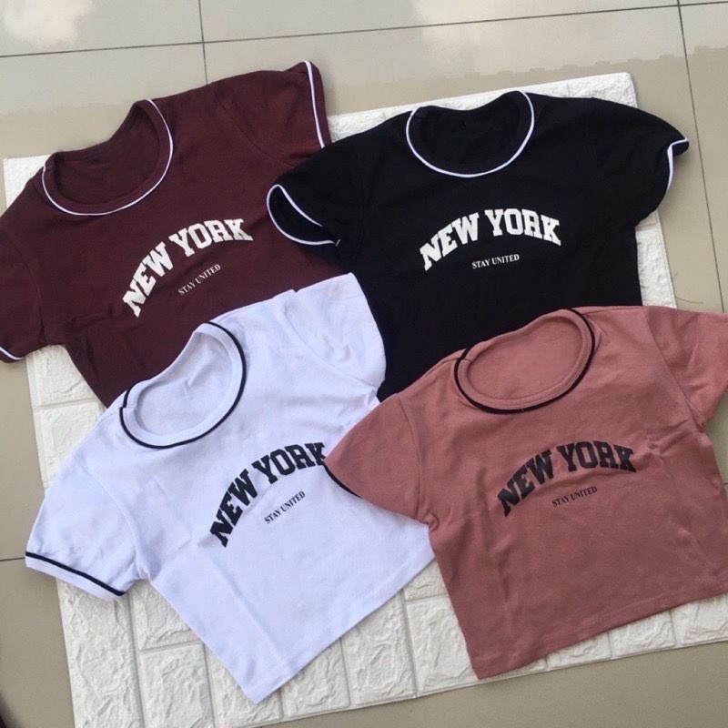 Tq88indonesia Fashion Baju Crop Kaos Wanita Terbaru / LIST CROP NEWYORK / Busana Santai Cewek / Ootd