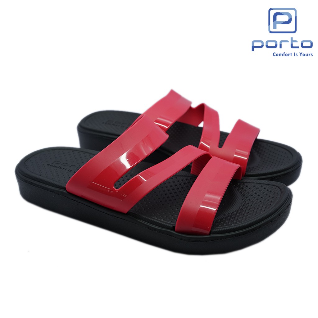 Porto - Sandal Wanita Sandal Rumah Sendal Wanita Casual 3027L (Sale!)-RED