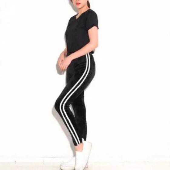  Paling  Laris Celana  Legging  Bludru Velvet Stripe 