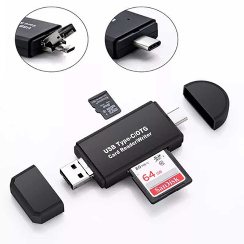 Card Reader OTG 3in1 TF SD Type C Micro USB Ekstensi Android Komputer