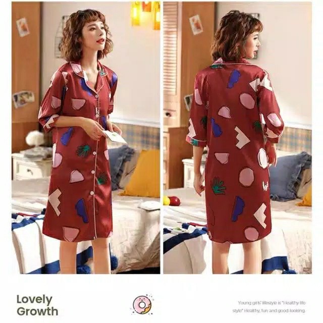 Homedress / Daster satin / daster kancing bahan satin import