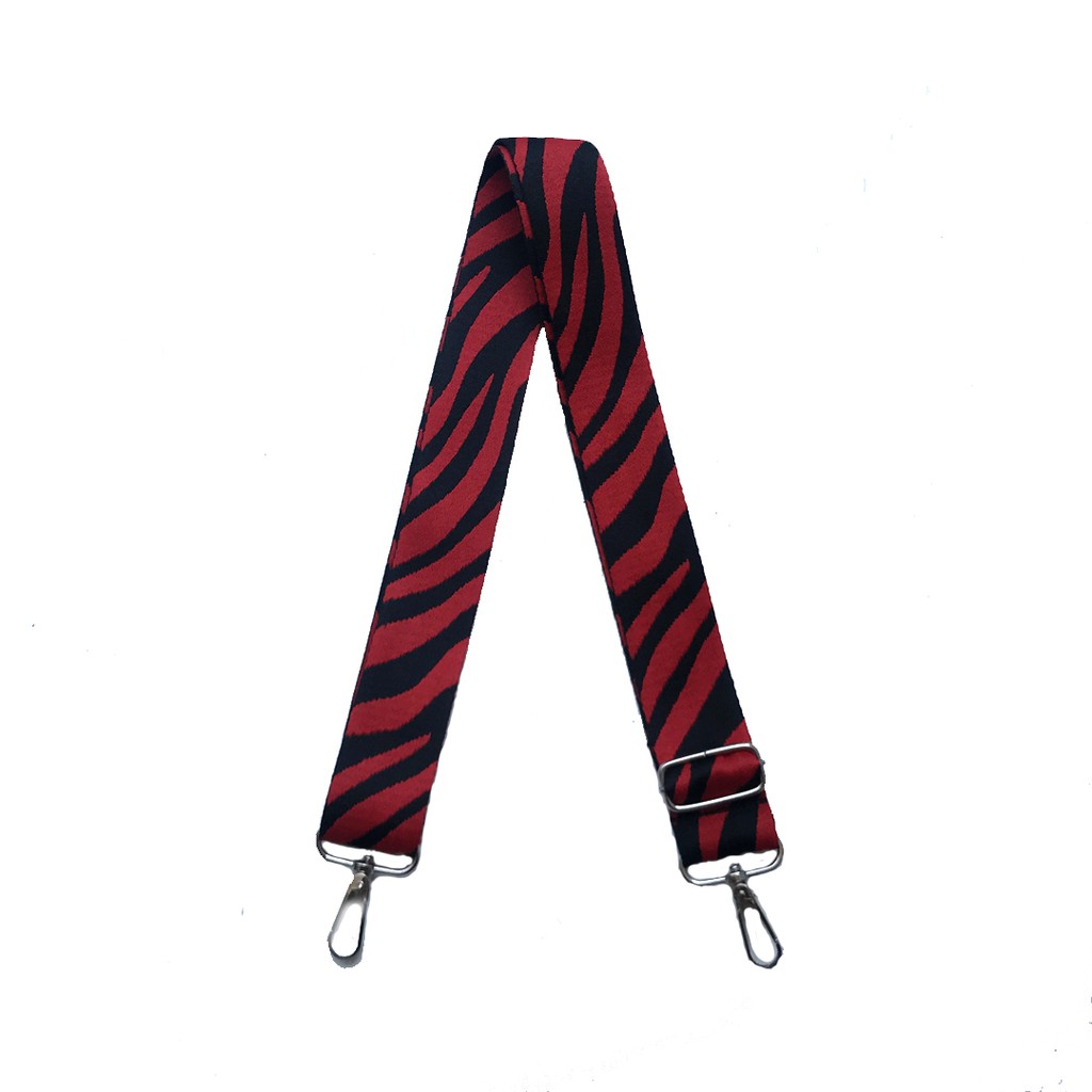 Canvas Strap Motif Zebra  / Tali Tas Lebar Kanvas halus / Long Strap Bag Adjustable Hitam Merah