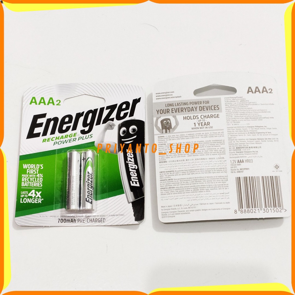 BATERAI ENERGIZER RECHARGE POWER PLUS A3 AAA ISI ULANG ASLI ORIGINAL