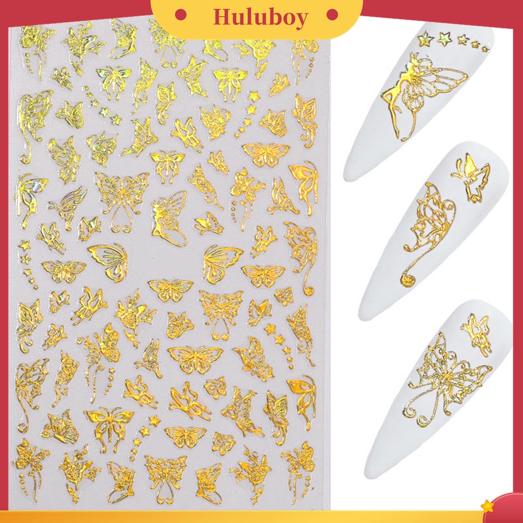 Huluboy Huluboy♡ 1 Lembar Stiker Nail Art Motif Kupu-Kupu Untuk Wanita