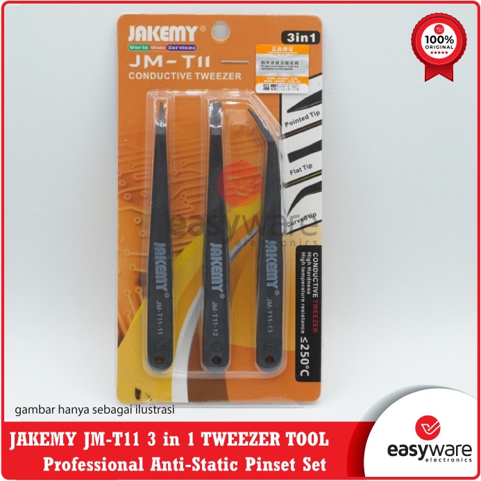 JAKEMY JM-T11 3in1 Anti-static Tweezers Kit Heat Resistant Flat
