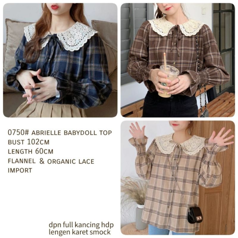 MDLV ~ 0750 Abrielle Babydoll Top Atasan Blouse Kemeja Kotak Korea Look Fashion import