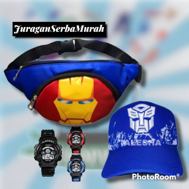 Waistbag/Tas Selempang Anak Laki-Laki 3in1 Karakter Super Hero Murah