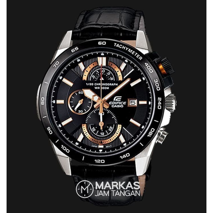 Jam Tangan Pria Casio Edifice EFR-520 Chronograph Black Leather Watch