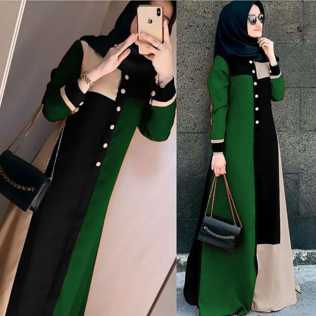 Baju Gamis Muslim Marwah Javina Maxi Model Terbaru M / L / XL / XXL/ Moscrepe Fashion Remaja Kekinian Laris Murah-Hijau