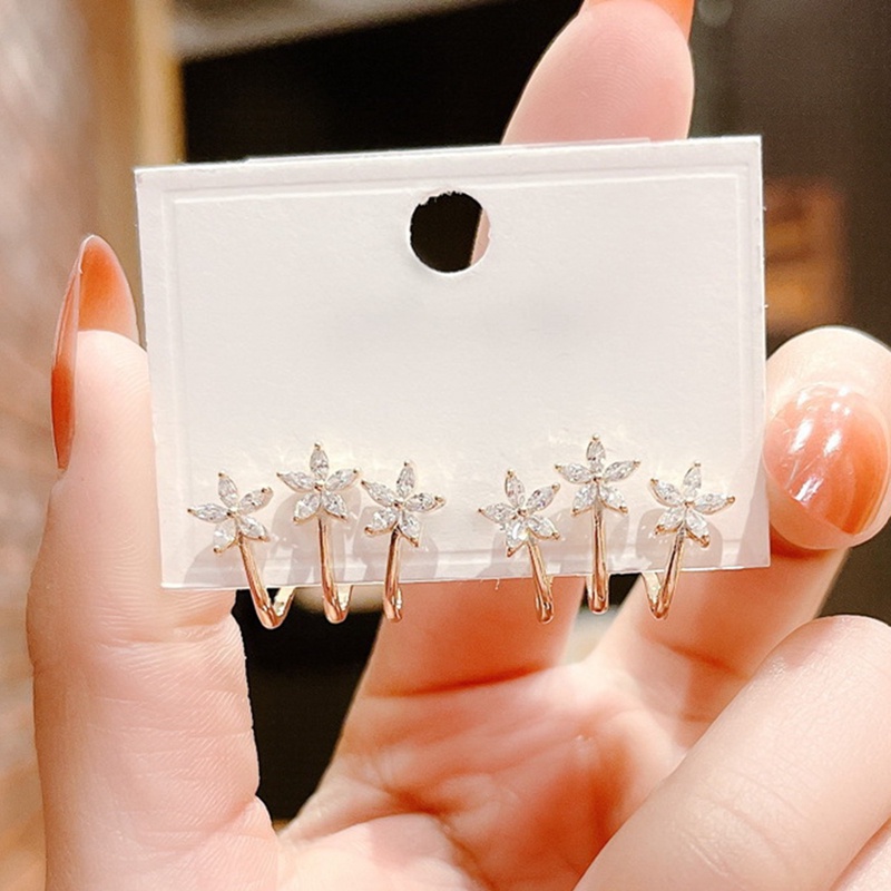 Anting Stud Cubic Zirconia Bentuk Bunga Untuk Wanita