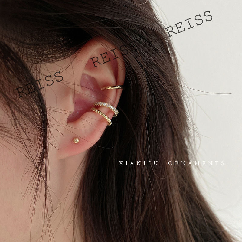 3 Buah/ Mengatur Manset Telinga Zirkon Sederhana Emas Anting Huggie Cartilage Fashion Tanpa Tindik Klip Telinga