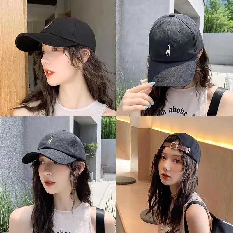 Terlaris &amp; Pengiriman Cepat】 Unisex bordir jerapah Topi Bisbol Fashion Kasual Kulit Berkualitas Tinggi Gesper Belakang Topi Snapback