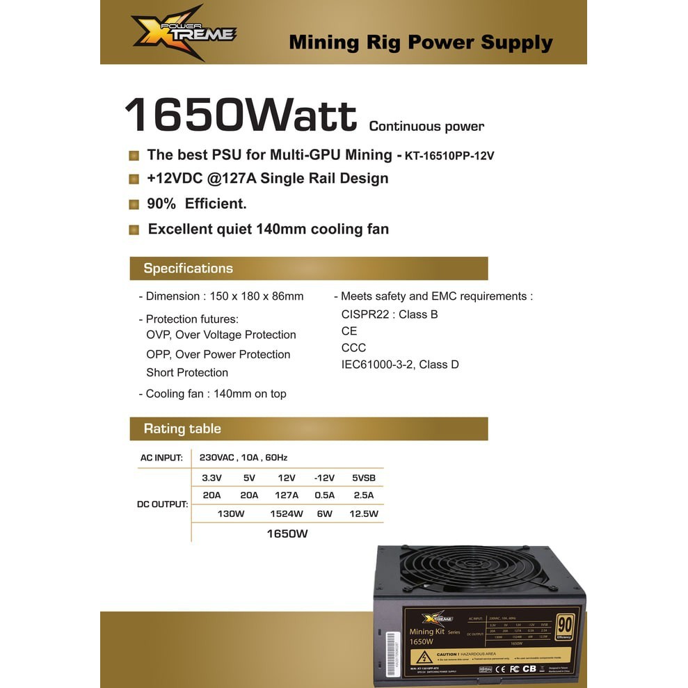 POWER SUPPLY 1650W XTREME MINING (KT1650PP) PSU XTREME 1650Watt XTREME