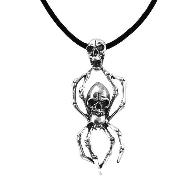 Punk Skull Spider Stainless Steel Pendant Necklace Exaggerated Men's Trendy Jewelry