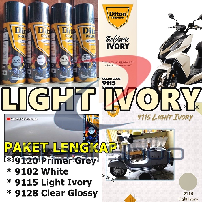 Paket Lengkap Cat Pilox Diton Premium 9115 Light Ivory warna Putih Gading Solid 400cc aerosol pylox