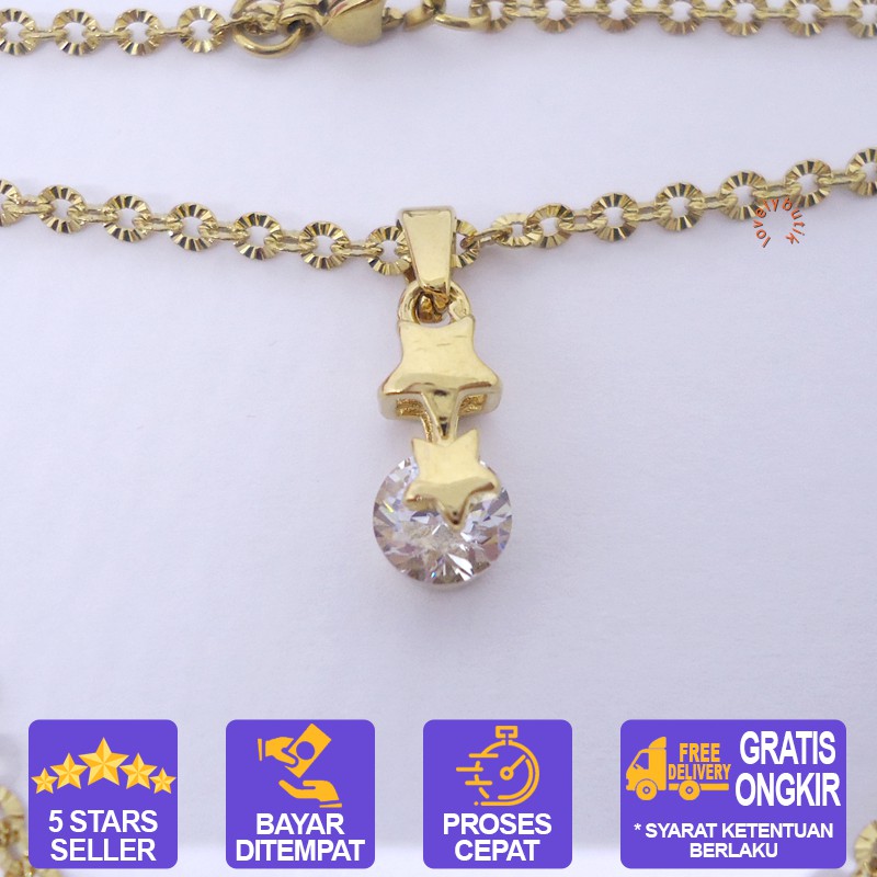 Lovelybutik Kalung Titanium Anti Karat Kalung Wanita Titanium Model Crystal  BONUS KOTAK PERHIASAN