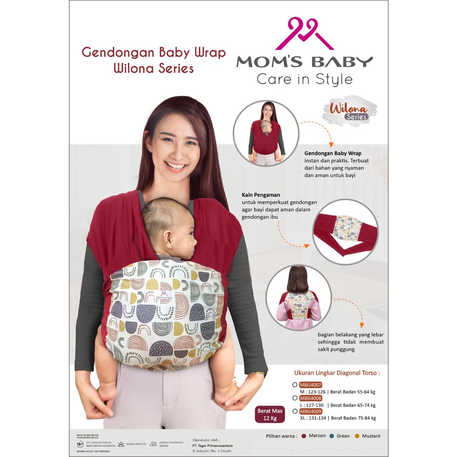 Mom's Baby Gendongan Bayi Instan Baby Wrap dengan Sash Belt Wilona Series - MBG 4007 - 9