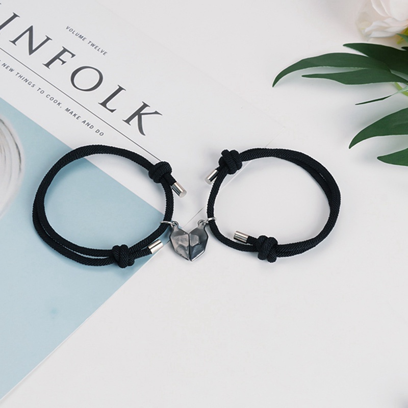 Fancyqube 2pcs Gelang Tali Kepang Magnetik Liontin Hati Bahan Stainless Steel Untuk Pria Dan Wanita