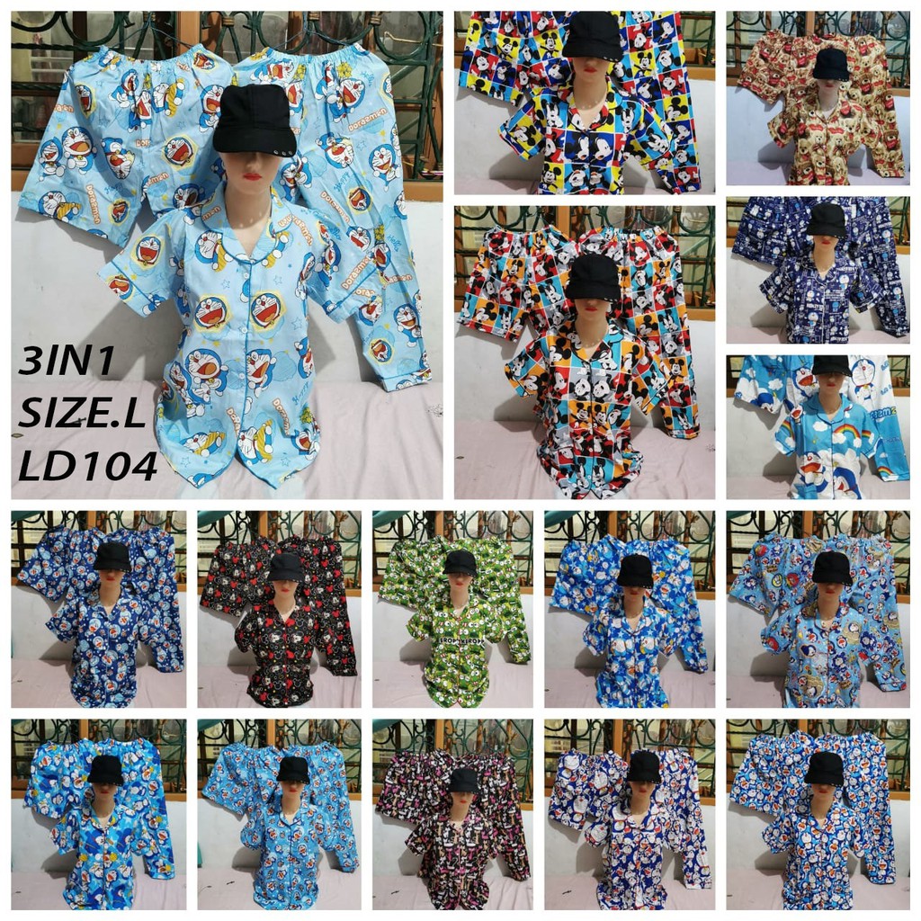 ISANNY PIYAMA SET 31N1 SIZE.L PIYAMA BEAR LOVE 3IN1/PIYAMA HK POLKA DEWASA 3IN1/READY STOK