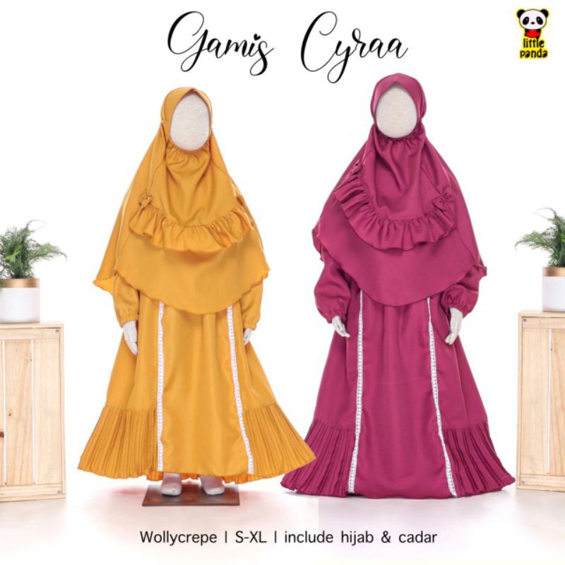 Gamis anak perempuan cewek polos ada pita renda lucu free kerudung lebaran adem -CYR