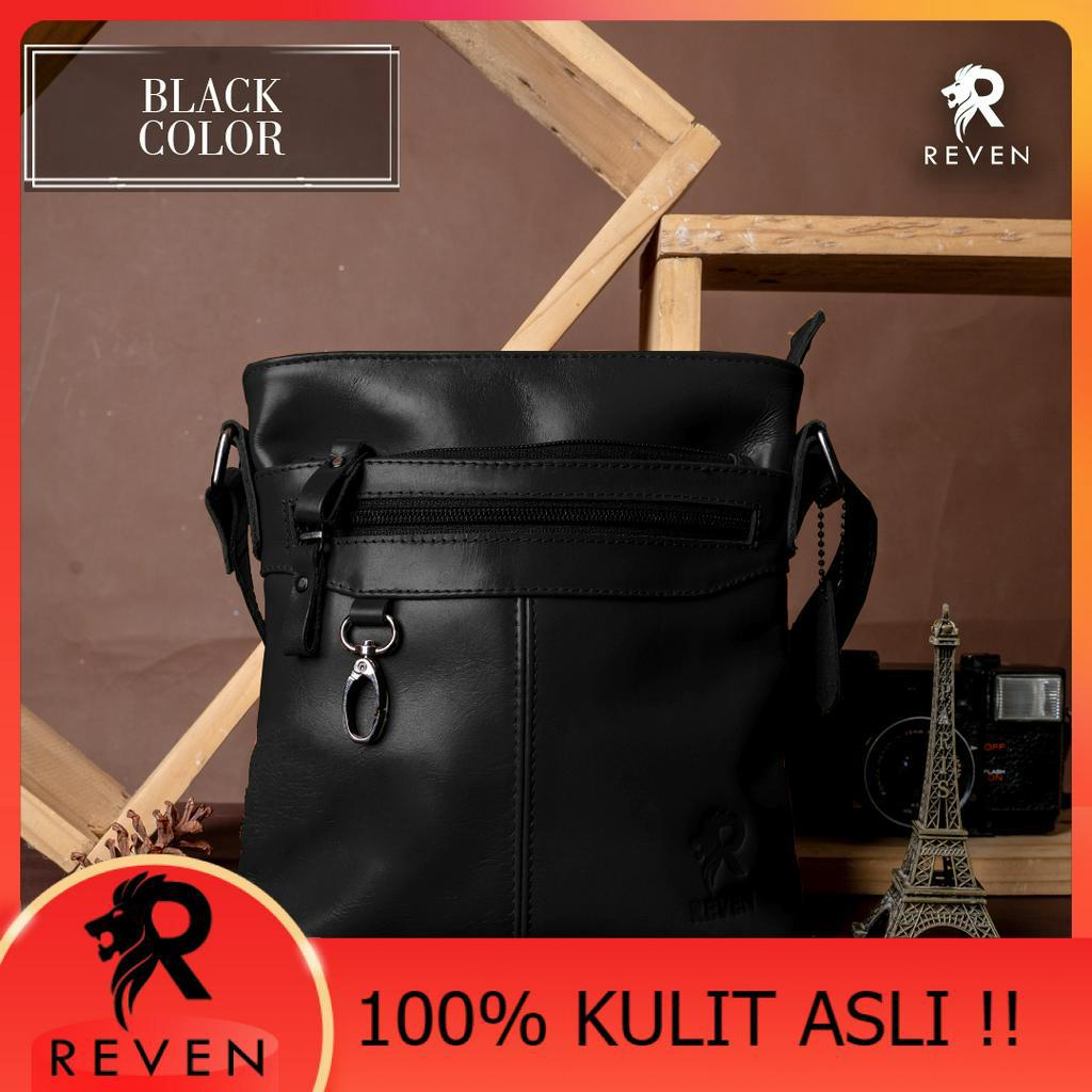 Tas Waistbag Sling Bag Pria 100% Bahan Kulit Asli Reven Key Holder Sling Bag