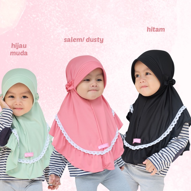 Ghayda Bergo Anak / bergo pad renda anak / kerudung renda / bergo jersey anak