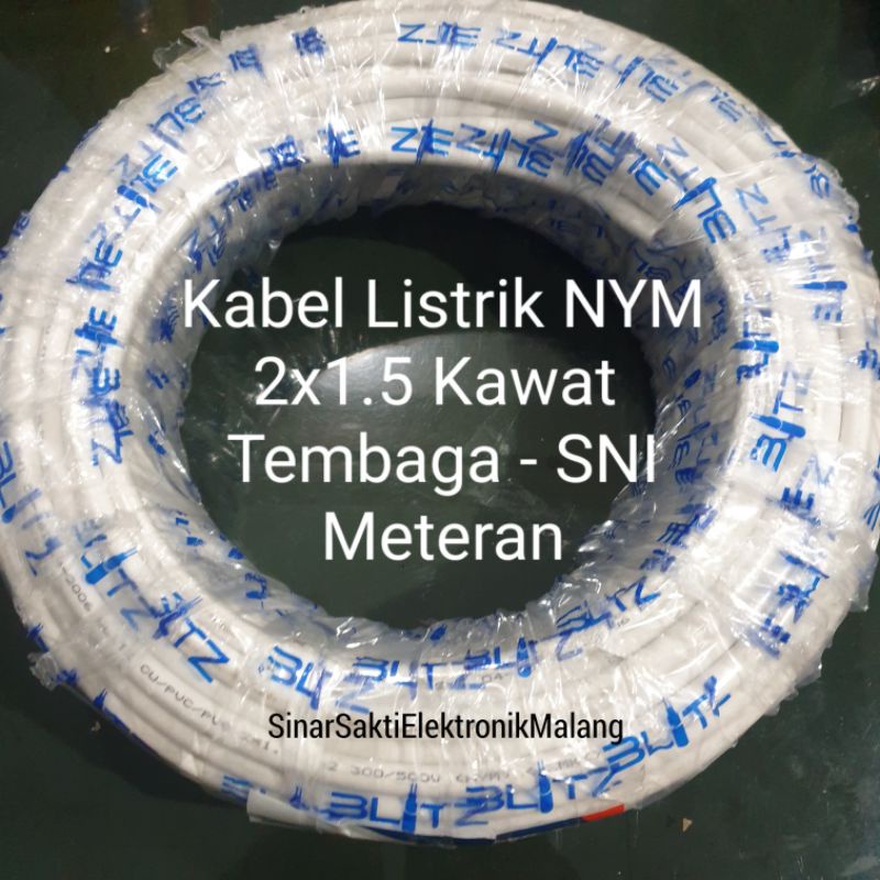 Kabel Listrik Kawat Tembaga 2x1.5 mm NYM 2 x 1.5 1,5 meteran permeter SNI Per Meter 1 5