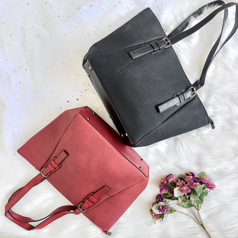 ready cod tas wanita shoulder bag cewek tas besar import murah kulit sentetis warna hitam merah