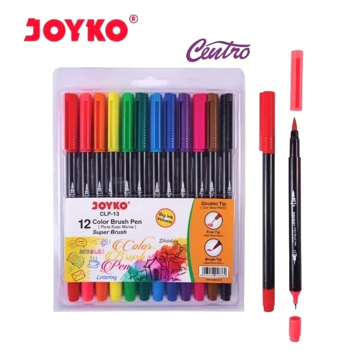 

kaligrafi-perlengkapan- joyko color brush pen double tip dua mata pena kuas 12 warna clp-13