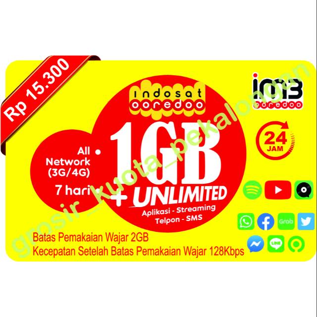 TOPUP / VOUCHER KUOTA 1GB, 2GB, 3GB, 7GB Unlimited Indosat